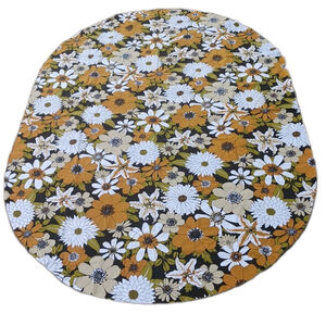 Vintage MCM Floral Cotton Tablecloth 58x75 Mustard